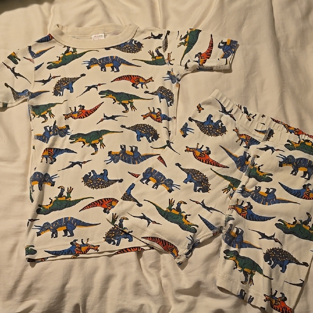 Kids' Short Sleeve Dinosaur Pajama Set - White with Multicolor Dinosaurs